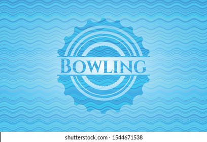 Bowling light blue water wave badge. Vector Illustration. Detailed.