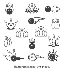 Bowling line black signs on white background. Vector illustration