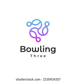 Bowling line blue and purple gradient colorful logo icon. Bowling triple outline logo vector. three bottles emblem design
