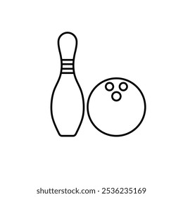 Bowling line icon, bowling ball and pin sign and symbol isolated on white background. Vector illustration.