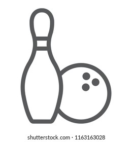 Bowling line icon, game and sport, bowling pins and ball sign, vector graphics, a linear pattern on a white background, eps 10.
