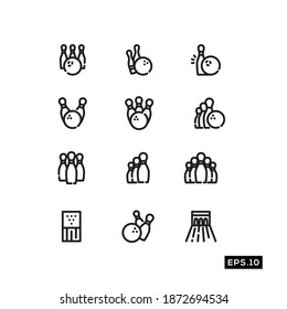 Bowling Line Icon Set. Bowling Silhouette Sign Logo Vector