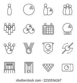 Bowling Line Icon Set Vector