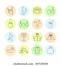 Bowling line icons set isolated on white background vector illustration.