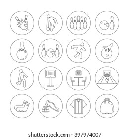 Bowling line icons set isolated on white background vector illustration.
