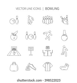 Bowling line icons set isolated on white background vector illustration.