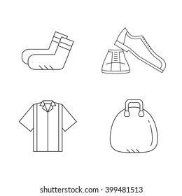 Ícones de linha de boliche definidos isolados na ilustração de vetor de fundo branco.