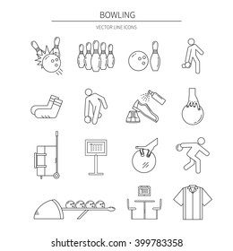 Bowling line icons set isolated on white background vector illustration.