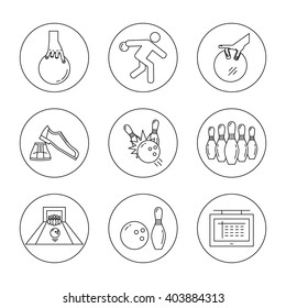 Bowling line icons set isolated on white background vector illustration.
