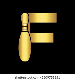 Logotipo de boliche combinado com a letra F modelo de vetor