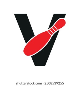 Bowling Logo combine with letter V vector template