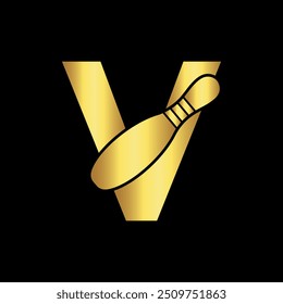 Bowling Logo combine with letter V vector template
