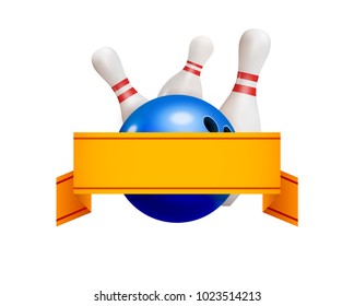 Bowling logo concept with ribbon. Bowling game leisure sport emblem