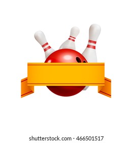 Bowling logo concept with ribbon. Bowling game leisure sport emblem.