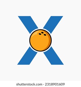 Bowling Logo Design On Letter X Concept. Bowling Sport Logotype Symbol
