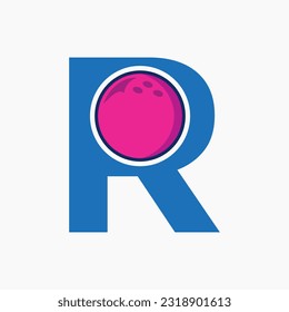Bowling Logo Design On Letter R Concept. Bowling Sport Logotype Symbol