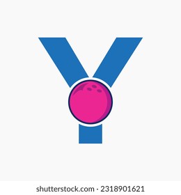 Bowling Logo Design On Letter Y Concept. Bowling Sport Logotype Symbol