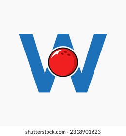 Bowling Logo Design On Letter W Concept. Bowling Sport Logotype Symbol