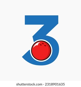 Bowling Logo Design On Letter 3 Concept. Bowling Sport Logotype Symbol