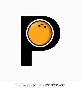 Bowling Logo Design On Letter P Concept. Bowling Sport Logotype Symbol