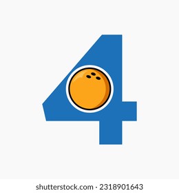 Bowling Logo Design On Letter 4 Concept. Bowling Sport Logotype Symbol