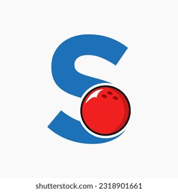 Bowling Logo Design On Letter S Concept. Bowling Sport Logotype Symbol