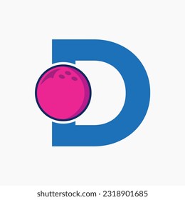 Bowling Logo Design On Letter D Concept. Bowling Sport Logotype Symbol