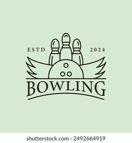 bowling logo line art design, bowling sport logo design vector illustration