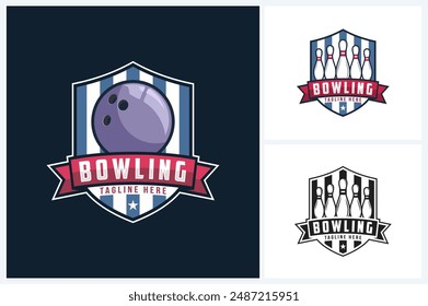 Bowling logo sport design template, bowling team emblem badge, bowling tournament logo design vector illustration