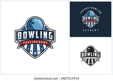 Bowling logo sport design template, bowling team emblem badge, bowling tournament logo design vector illustration