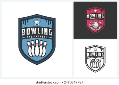 Bowling logo sport design template, bowling emblem vector, bowling tournament logo badge design vector illustration
