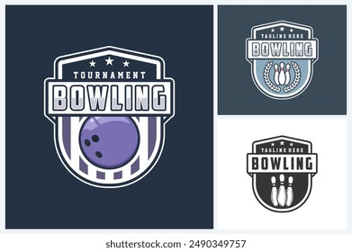 Bowling logo sport design template, bowling emblem vector, bowling tournament logo badge design vector illustration