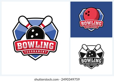 Bowling logo sport design template, bowling emblem vector, bowling tournament logo badge design vector illustration