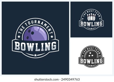 Plantilla de diseño deportivo de logotipo de bowling, Vector de emblema de bowling, Ilustración vectorial de diseño de insignia de logotipo de bowling