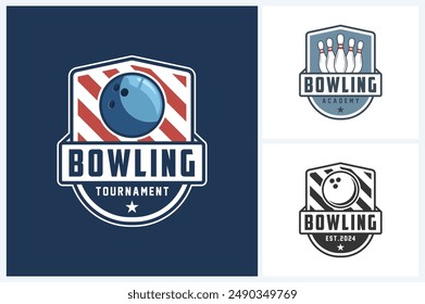 Bowling logo sport design template, bowling emblem vector, bowling tournament logo badge design vector illustration