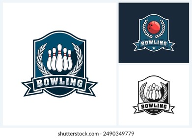 Plantilla de diseño deportivo de logotipo de bowling, Vector de emblema de bowling, Ilustración vectorial de diseño de insignia de logotipo de bowling