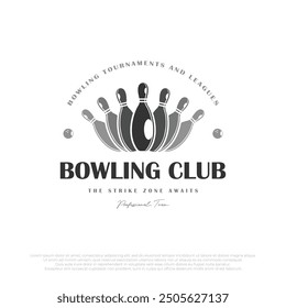 bowling logo template, icons and symbols. Bowling ball and bowling pins illustration