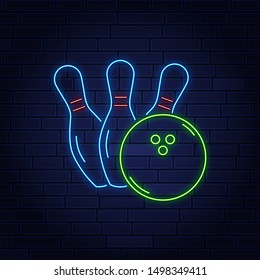 Bowling logo vector. Neon sign, symbol, bright banner advertising bright night bowling, luminous neon billboard. Design a template for the Bowling Club logo. Vector illustration