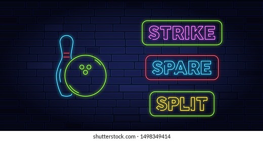 Bowling logo vector. Neon sign, symbol, bright banner advertising bright night bowling, luminous neon billboard. Design a template for the Bowling Club logo. Vector illustration