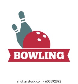 Bowling logo vector template of ball and skittle pins strike for sport game contest or tournament