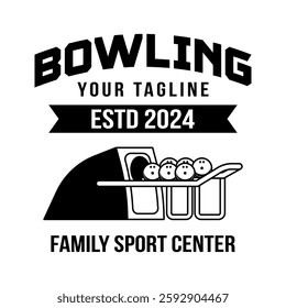 Bowling logo vector template isolated. Retro bowling club logo with retro style vector design in black background