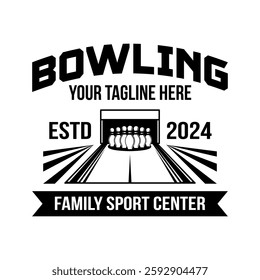 Bowling logo vector template isolated. Retro bowling club logo with retro style vector design in black background