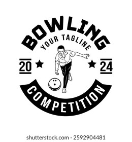 Bowling logo vector template isolated. Retro bowling club logo with retro style vector design in black background