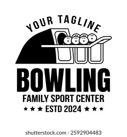 Bowling logo vector template isolated. Retro bowling club logo with retro style vector design in black background