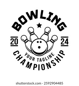 Bowling logo vector template isolated. Retro bowling club logo with retro style vector design in black background