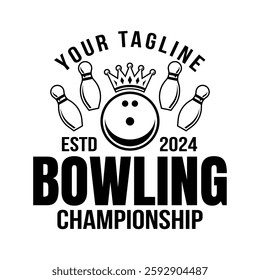 Bowling logo vector template isolated. Retro bowling club logo with retro style vector design in black background