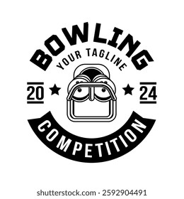 Bowling logo vector template isolated. Retro bowling club logo with retro style vector design in black background