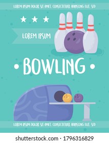 bowling machine balls and pins game recreational sport poster vector illustration