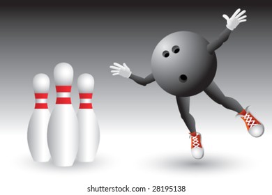 bowling man flying to pins