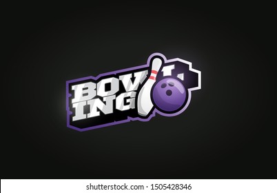 Bowling mascot Modern professional sport Typography in retro style. Vector design emblem, badge and sporty template logo design